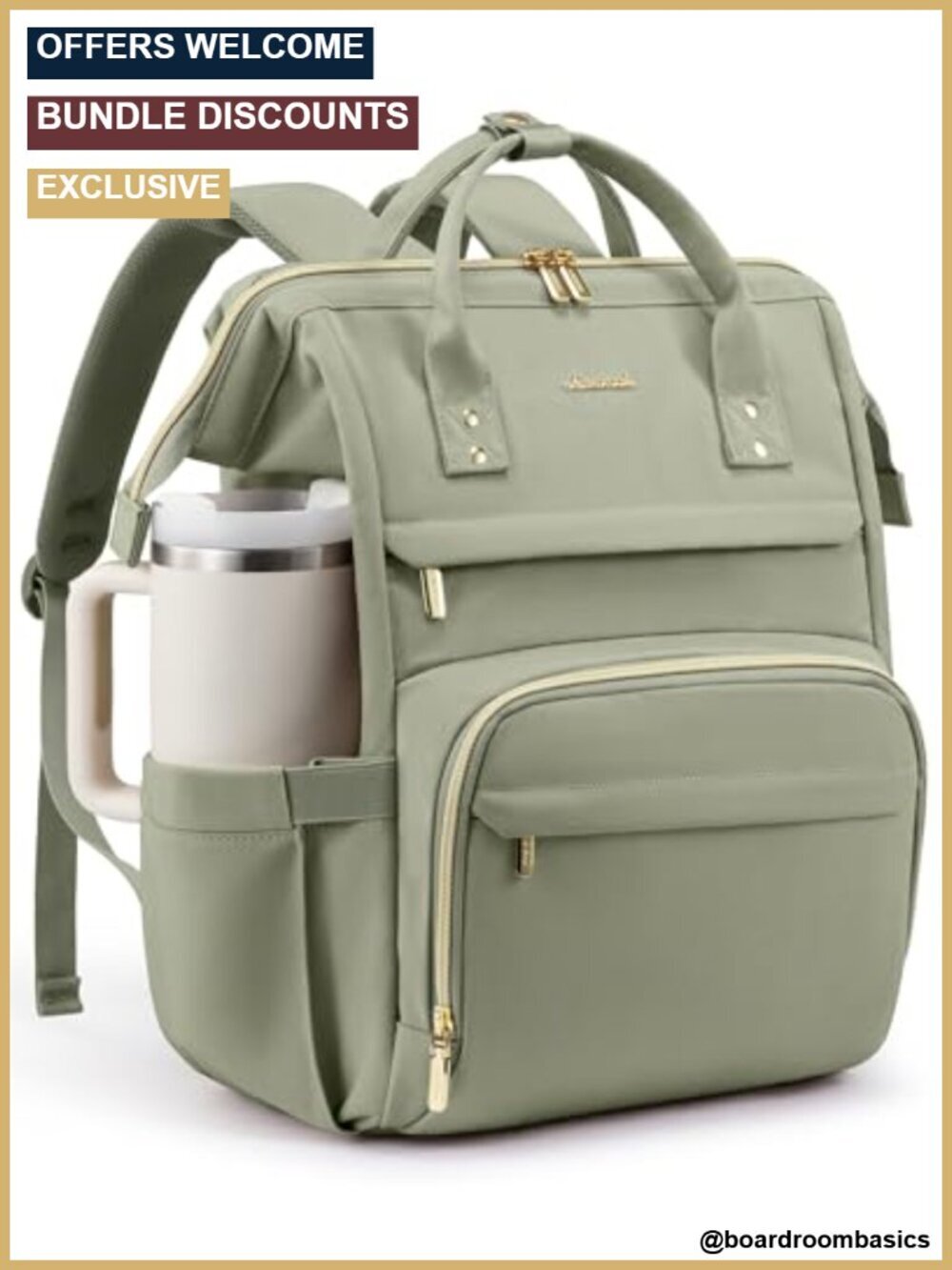 Laptop Backpack with Giant Tumbler Holder, Waterproof, 15.6 inch Travel Backpack
